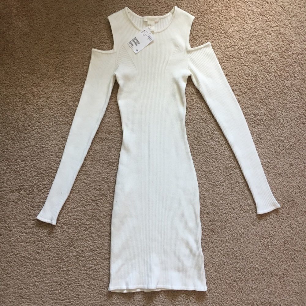 H&M Cream Cold Shoulder Knit Bodycon Dress